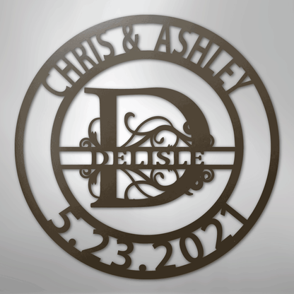 Elaborate Split Letter Family Name - Steel Sign