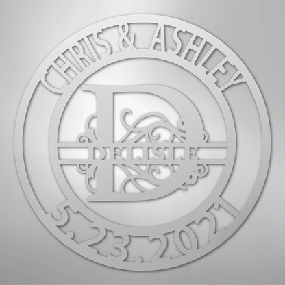 Elaborate Split Letter Family Name - Steel Sign