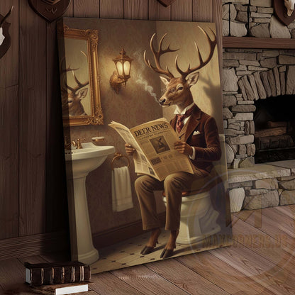 Deer Reading Deer News in Bathroom Wrapped Canvas