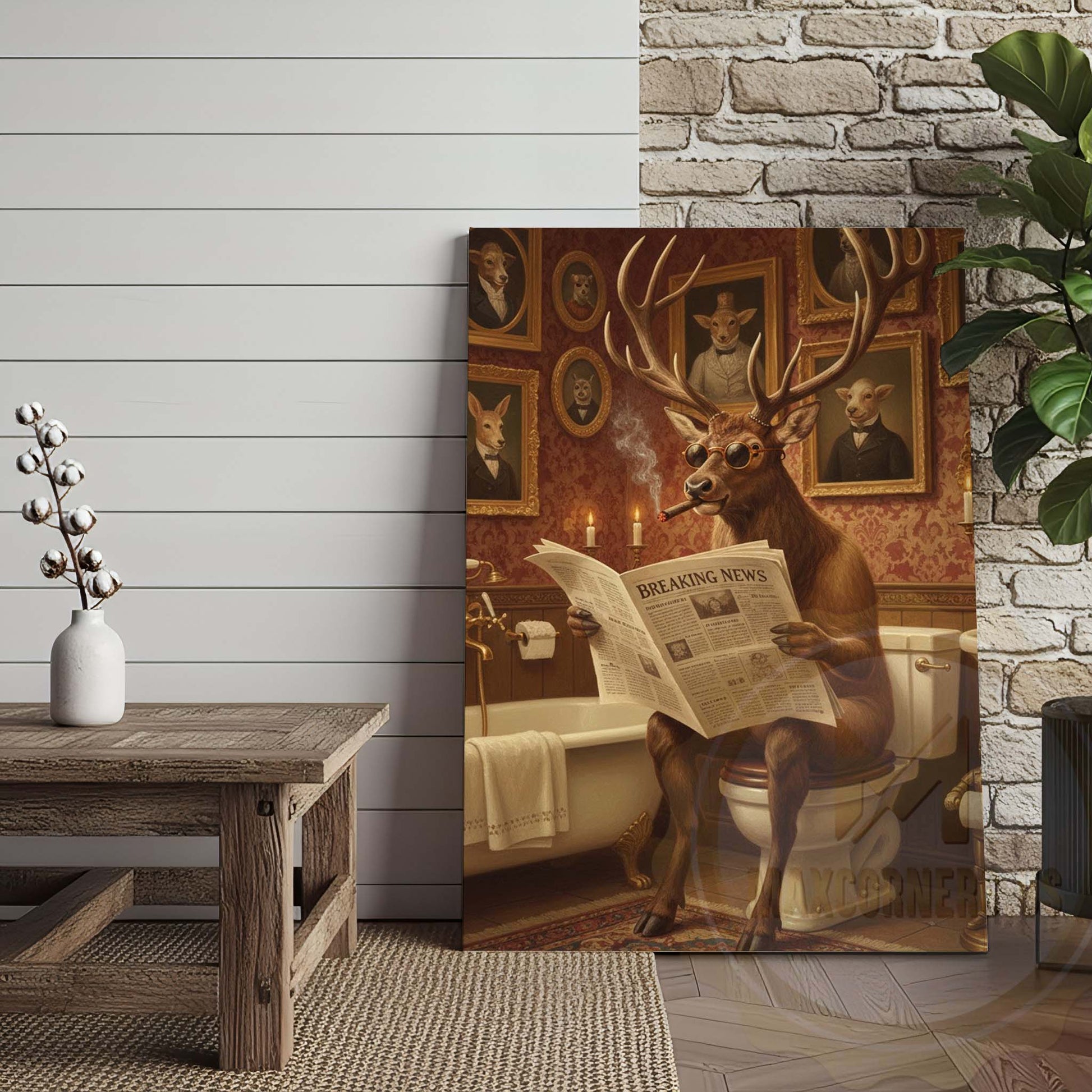 Deer Reading Breaking News with Sunglasses Wrapped Canvas