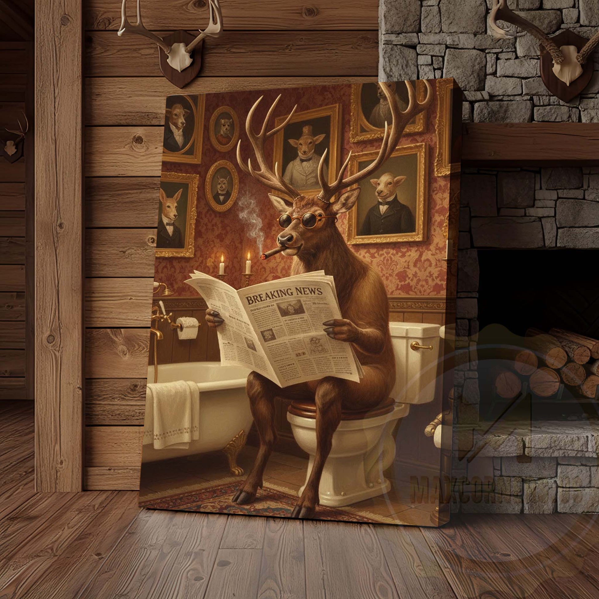 Deer Reading Breaking News with Sunglasses Wrapped Canvas