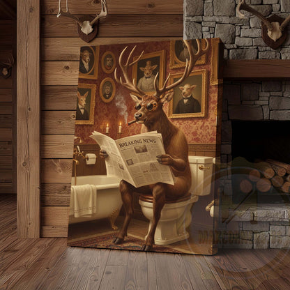 Deer Reading Breaking News with Sunglasses Wrapped Canvas
