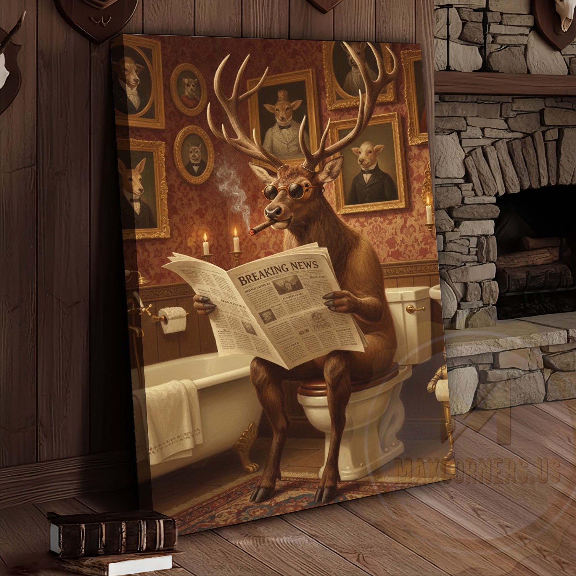 Deer Reading Breaking News with Sunglasses Wrapped Canvas