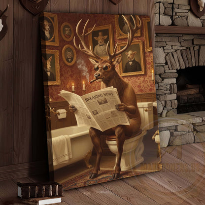 Deer Reading Breaking News with Sunglasses Wrapped Canvas