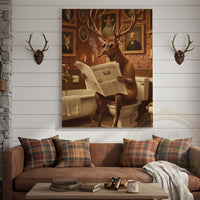 Deer Reading Breaking News with Sunglasses Wrapped Canvas
