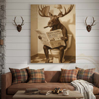 Moose Reading Wildlife Gazette in Bathroom Wrapped Canvas
