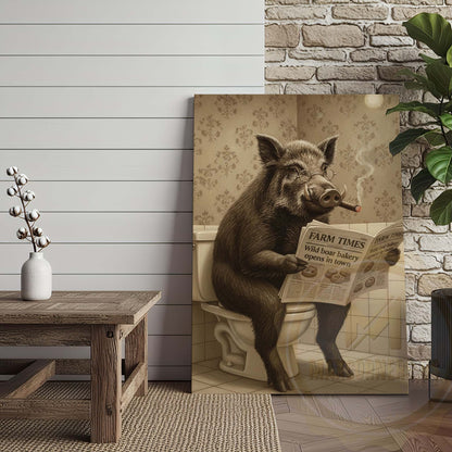Boar Reading Farm Times Newspaper Wrapped Canvas