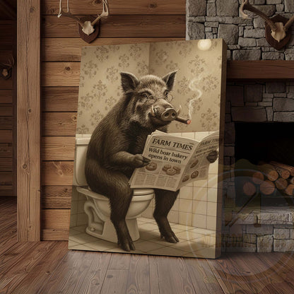 Boar Reading Farm Times Newspaper Wrapped Canvas
