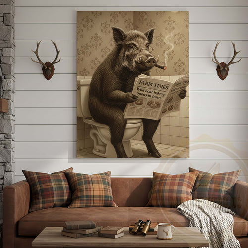 Boar Reading Farm Times Newspaper Wrapped Canvas