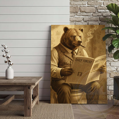 Bear Reading Daily Forest Newspaper Wrapped Canvas