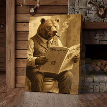 Bear Reading Daily Forest Newspaper Wrapped Canvas