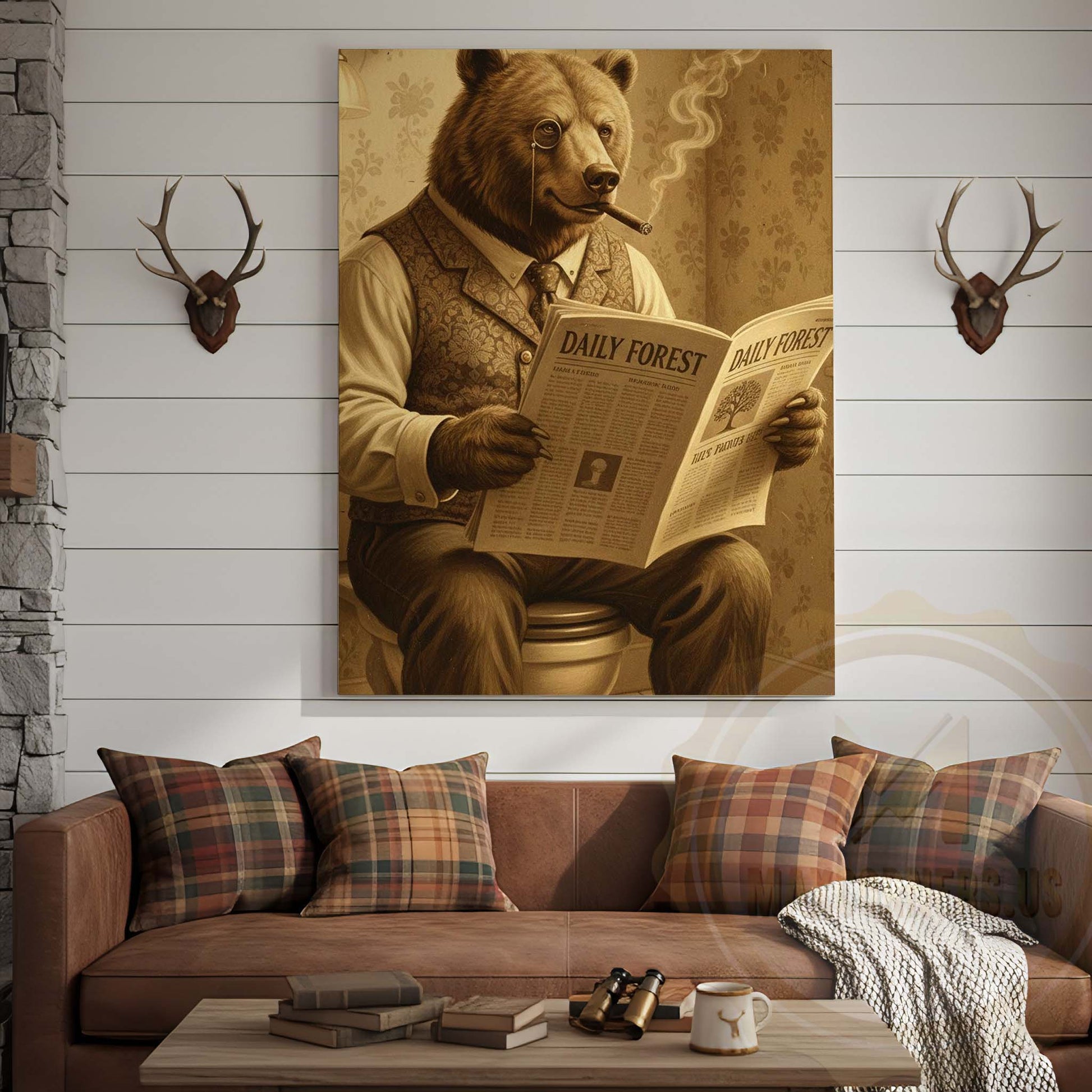 Bear Reading Daily Forest Newspaper Wrapped Canvas