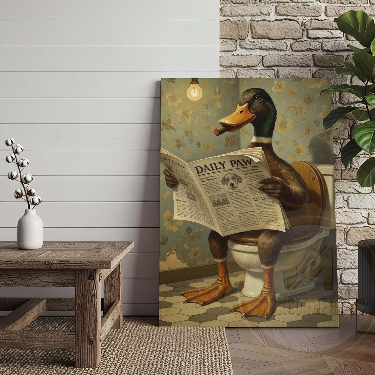 Duck Reading Daily Paw Newspaper Wrapped Canvas