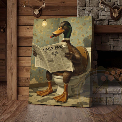 Duck Reading Daily Paw Newspaper Wrapped Canvas
