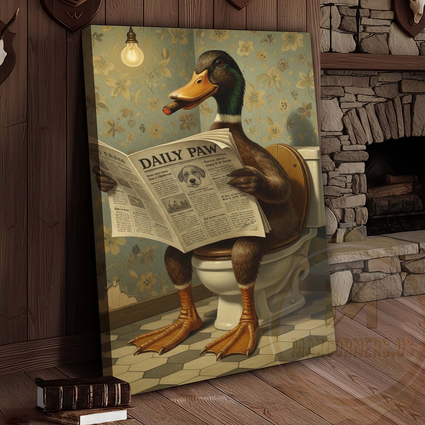 Duck Reading Daily Paw Newspaper Wrapped Canvas