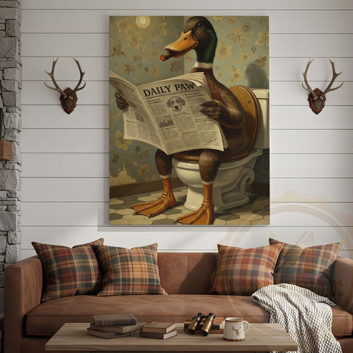 Duck Reading Daily Paw Newspaper Wrapped Canvas