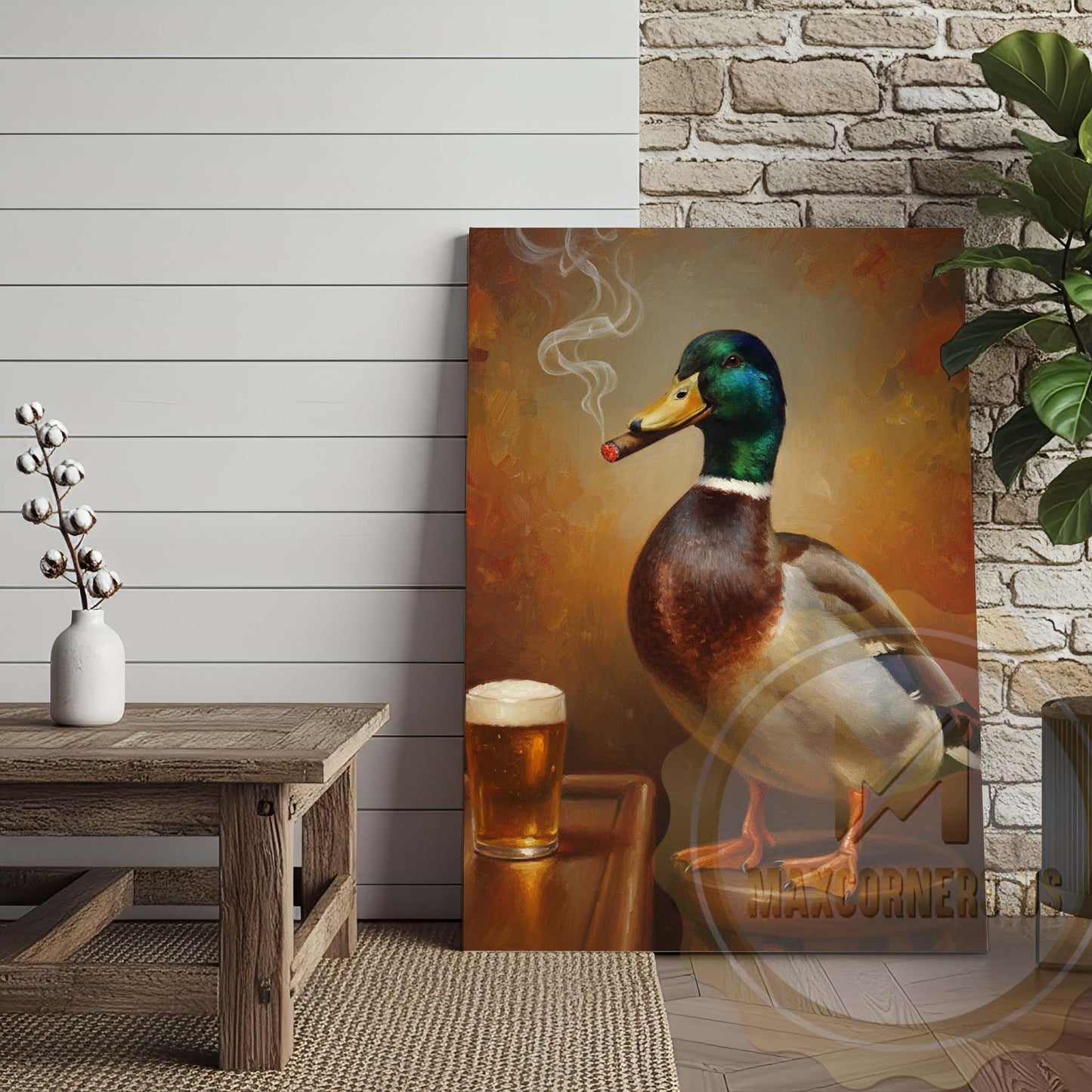 Duck with Beer Glass and Smoke Wrapped Canvas