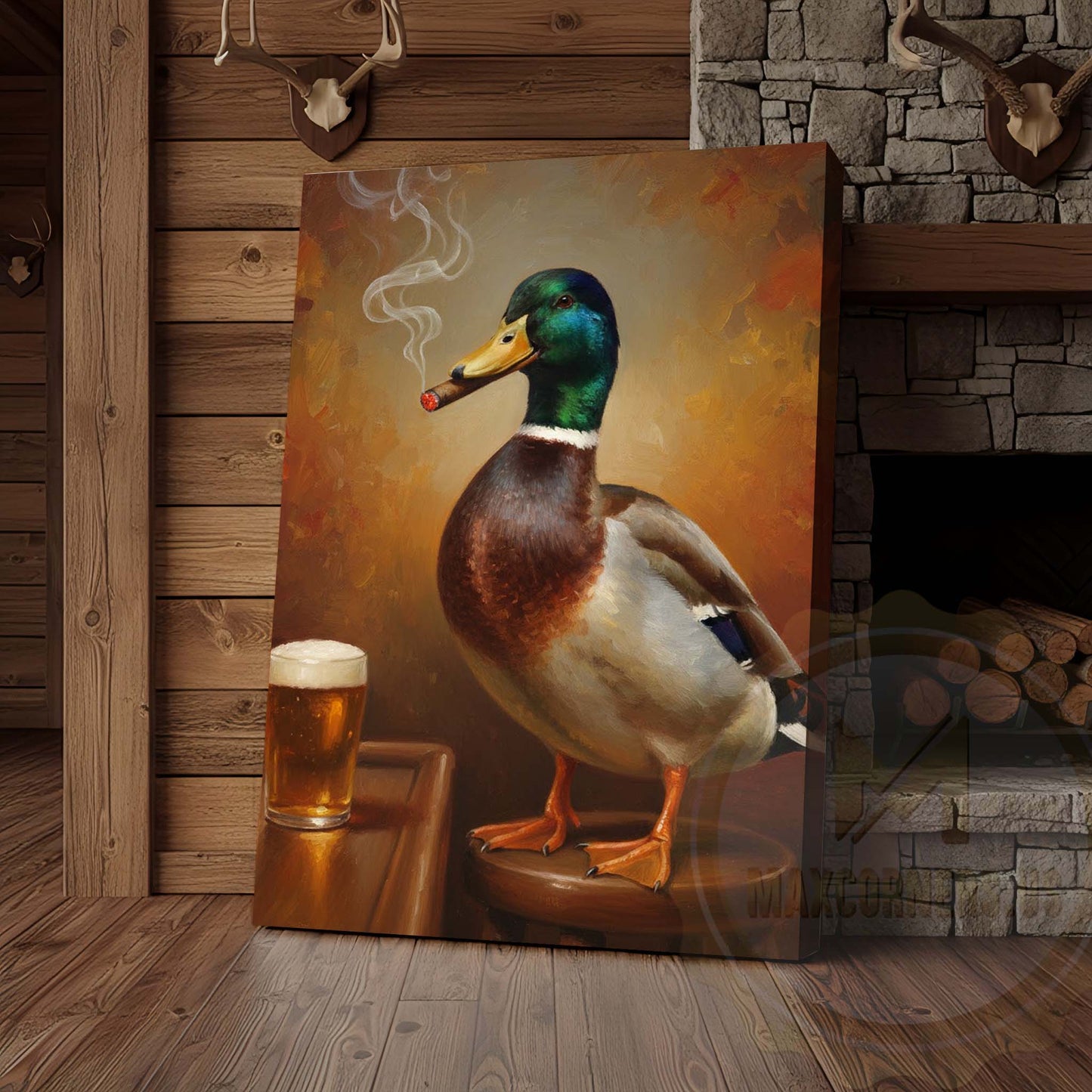 Duck with Beer Glass and Smoke Wrapped Canvas