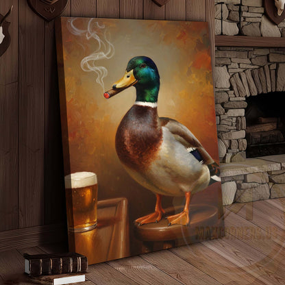 Duck with Beer Glass and Smoke Wrapped Canvas