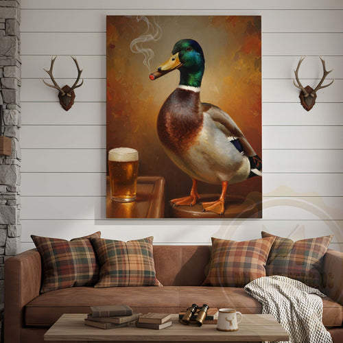 Duck with Beer Glass and Smoke Wrapped Canvas