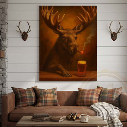 Moose with Beer Glass and Smoke Effect Wrapped Canvas