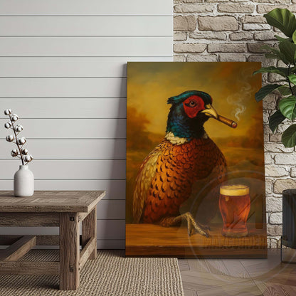 Pheasant with Beer Glass and Smoke Wrapped Canvas