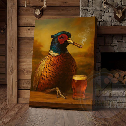 Pheasant with Beer Glass and Smoke Wrapped Canvas