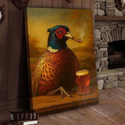 Pheasant with Beer Glass and Smoke Wrapped Canvas