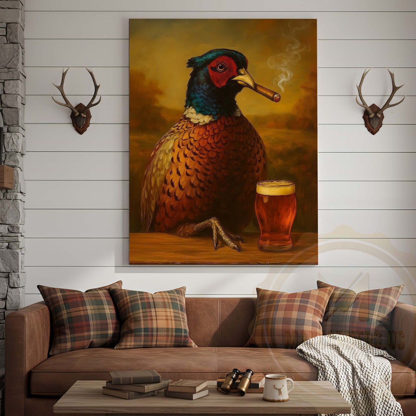 Pheasant with Beer Glass and Smoke Wrapped Canvas