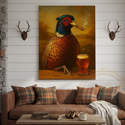 Pheasant with Beer Glass and Smoke Wrapped Canvas