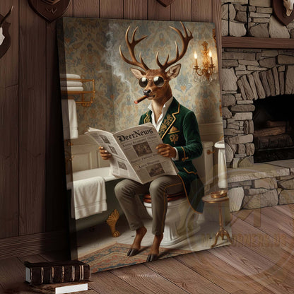 Deer Reading DeerNews in Bathroom Wrapped Canvas