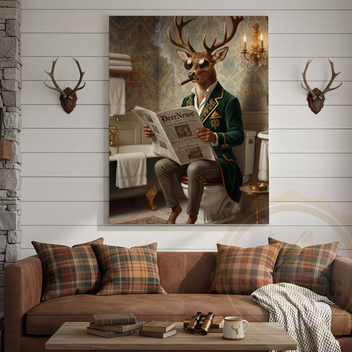 Deer Reading DeerNews in Bathroom Wrapped Canvas