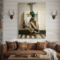 Funny Duck Holding Beer Bathroom Humor Rustic Art Wrapped Canvas