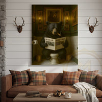 Black Bear Reading Newspaper Bathroom Humor Rustic Art Wrapped Canvas