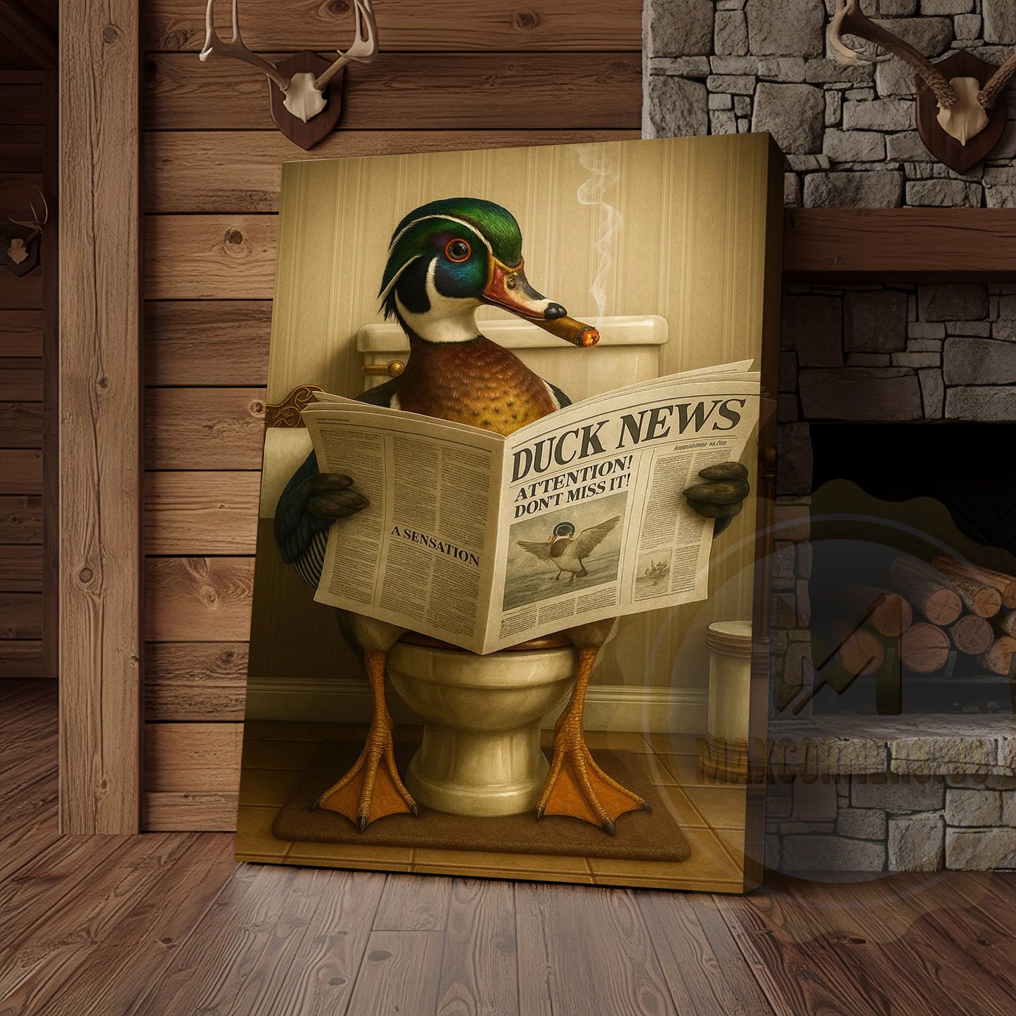 Duck Reading Newspaper Funny Bathroom Humor Art Wrapped Canvas
