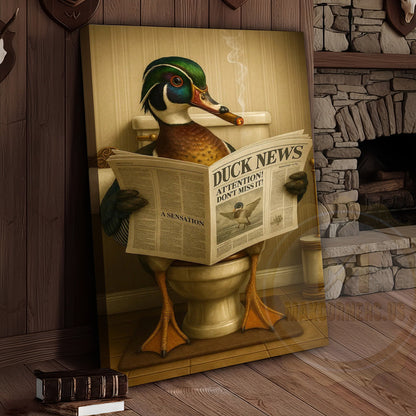Duck Reading Newspaper Funny Bathroom Humor Art Wrapped Canvas