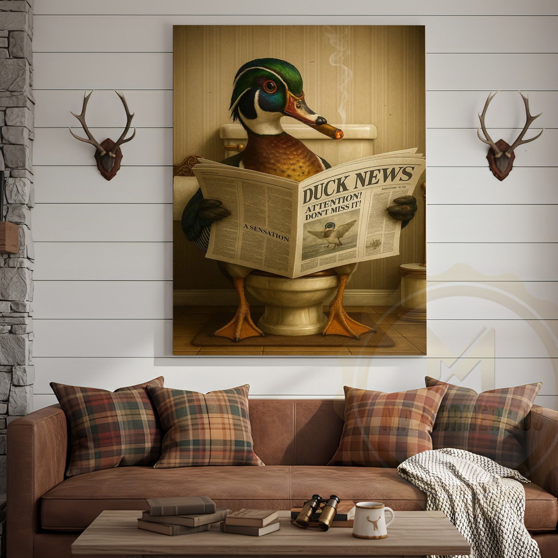 Duck Reading Newspaper Funny Bathroom Humor Art Wrapped Canvas