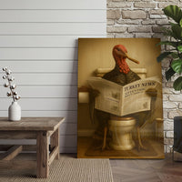 Turkey Reading Newspaper Funny Bathroom Humor Rustic Art Wrapped Canvas