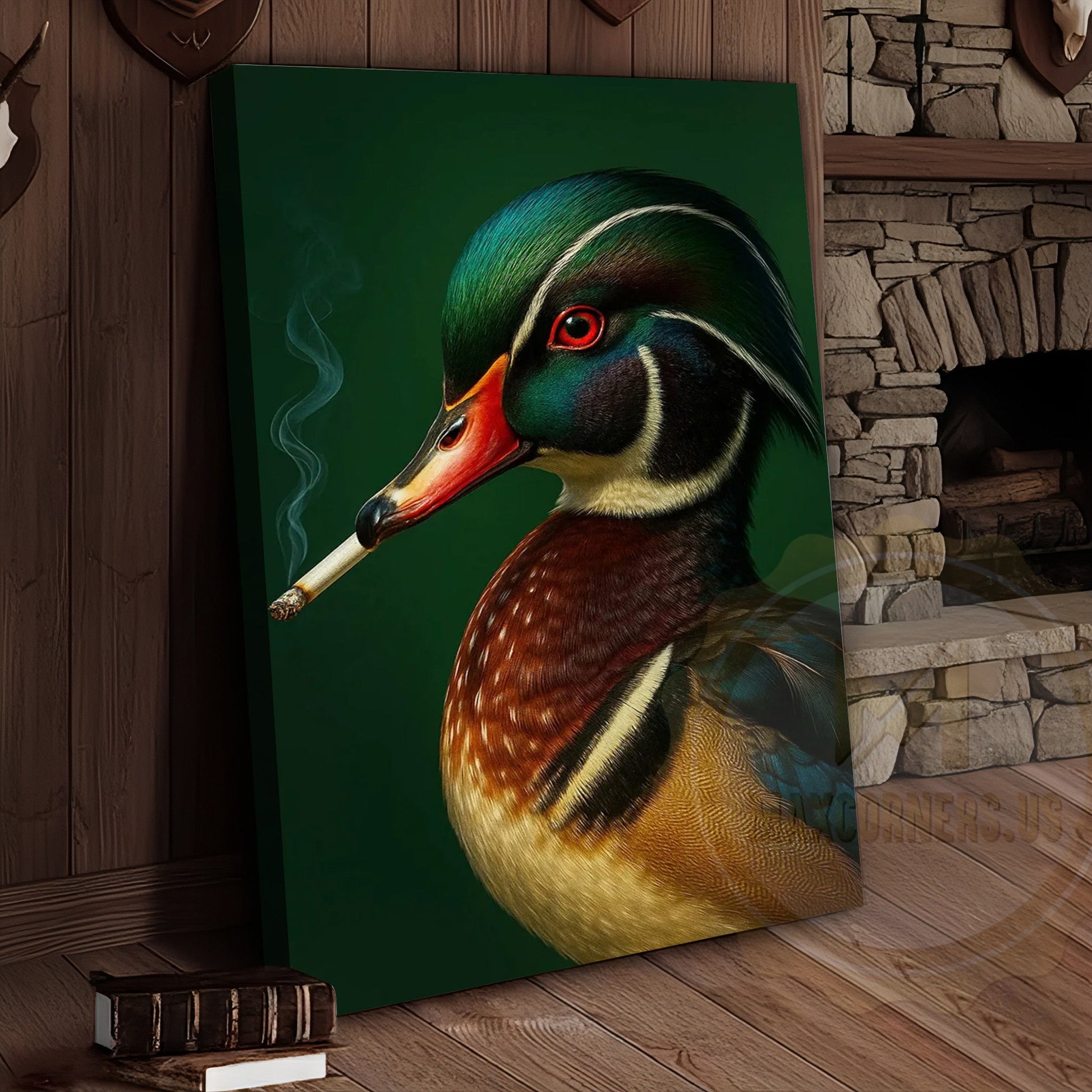 Smoking Duck Portrait Rustic Farmhouse Art Wrapped Canvas