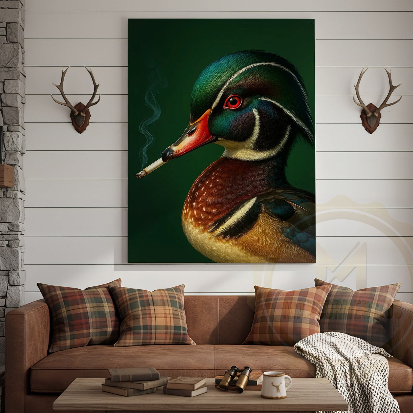 Smoking Duck Portrait Rustic Farmhouse Art Wrapped Canvas