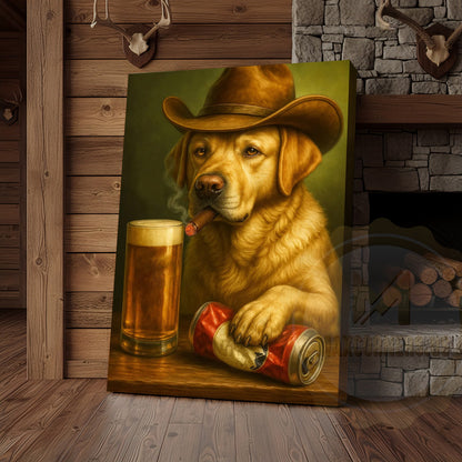 Cowboy Dog Smoking Cigar with Beer Rustic Western Bar Art Wrapped Canvas