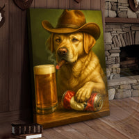 Cowboy Dog Smoking Cigar with Beer Rustic Western Bar Art Wrapped Canvas