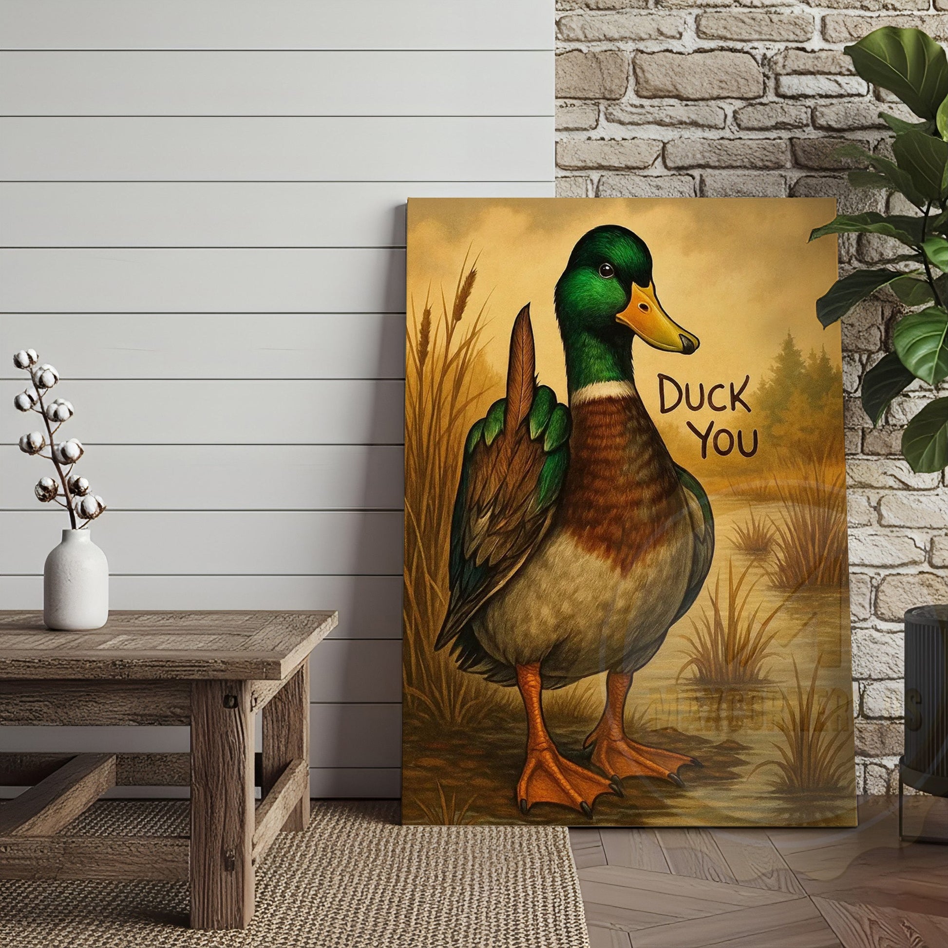 Duck You Funny Middle Finger Duck Humor Wall Art Wrapped Canvas