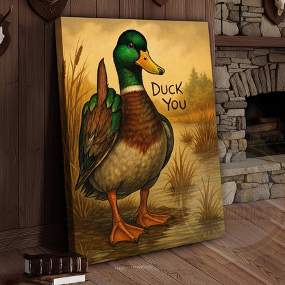 Duck You Funny Middle Finger Duck Humor Wall Art Wrapped Canvas