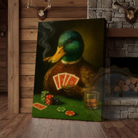 Duck Smoking Cigar Playing Poker Rustic Bar Art Wrapped Canvas