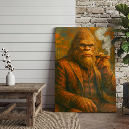 Bigfoot Smoking Cigar Rustic Lodge Wall Art Wrapped Canvas