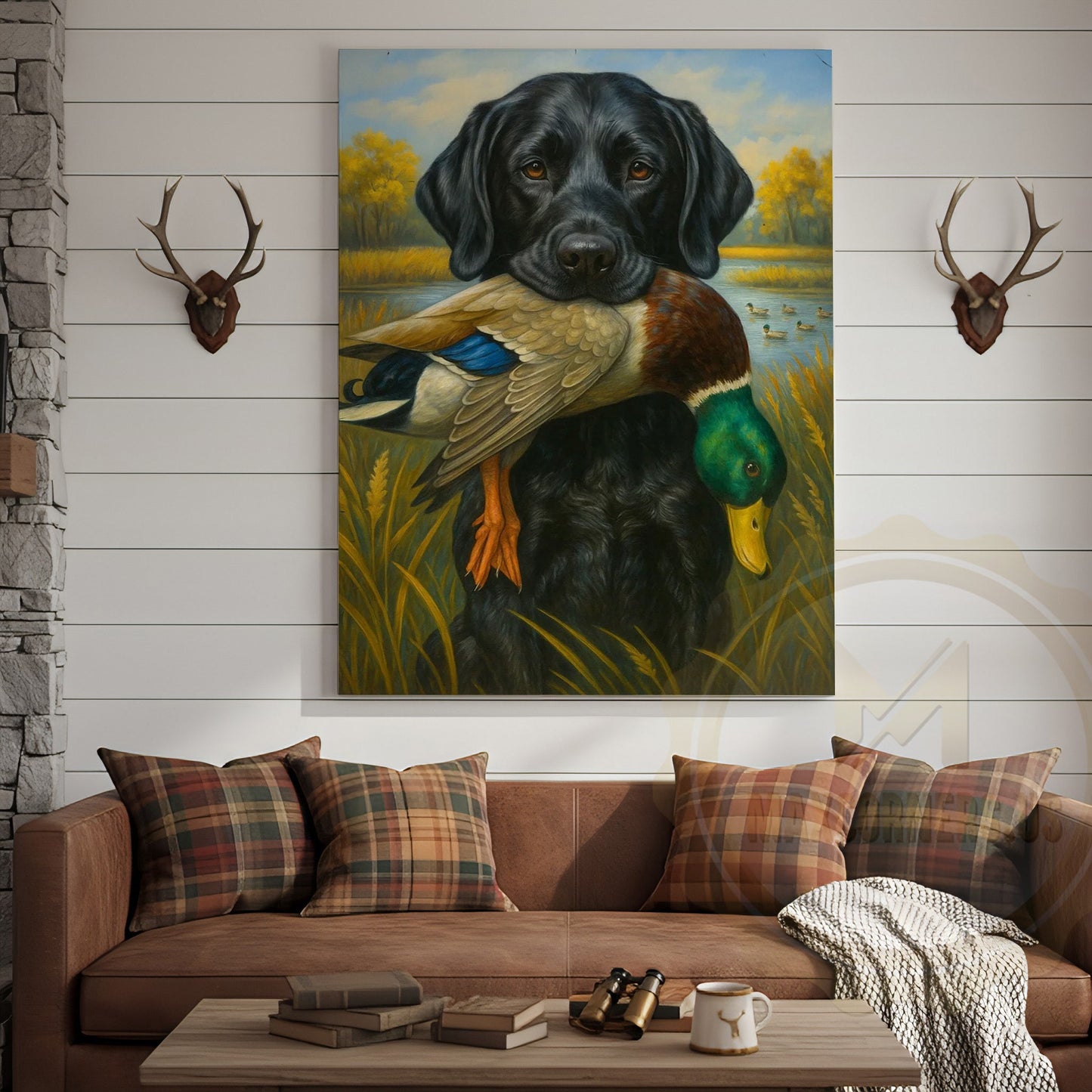Black Lab Retriever With Duck Hunting Art Wrapped Canvas
