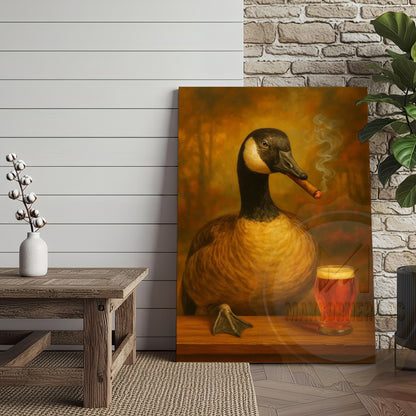 Goose Drinking Beer Rustic Bar Decor Wrapped Canvas