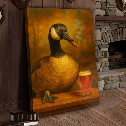 Goose Drinking Beer Rustic Bar Decor Wrapped Canvas