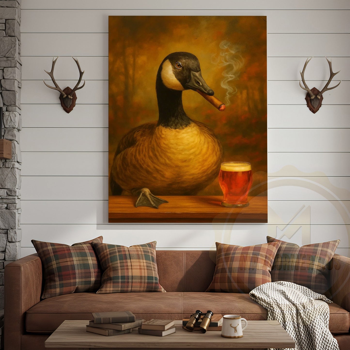 Goose Drinking Beer Rustic Bar Decor Wrapped Canvas